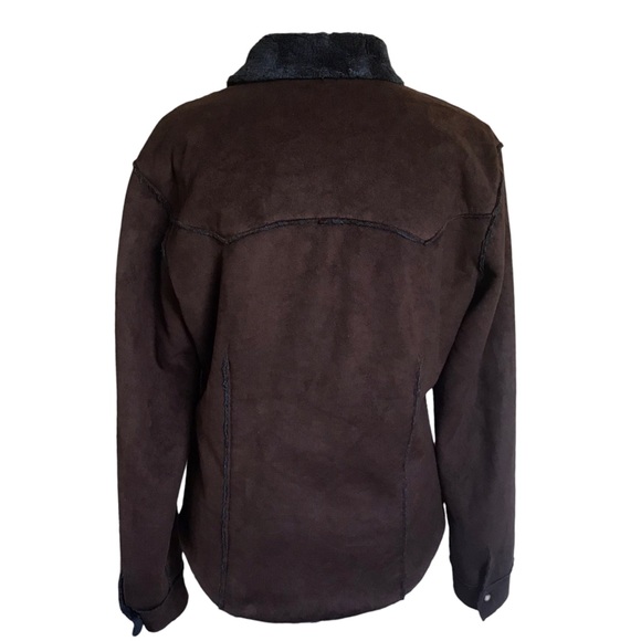 Tasha Polizzi Med Brown And Pink Faux Suede Pearl Snap Western Shearling Jacket - Picture 12 of 13